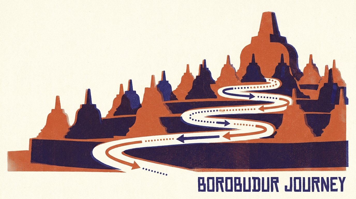 Diagram perjalanan pengguna di kompleks candi Borobudur.