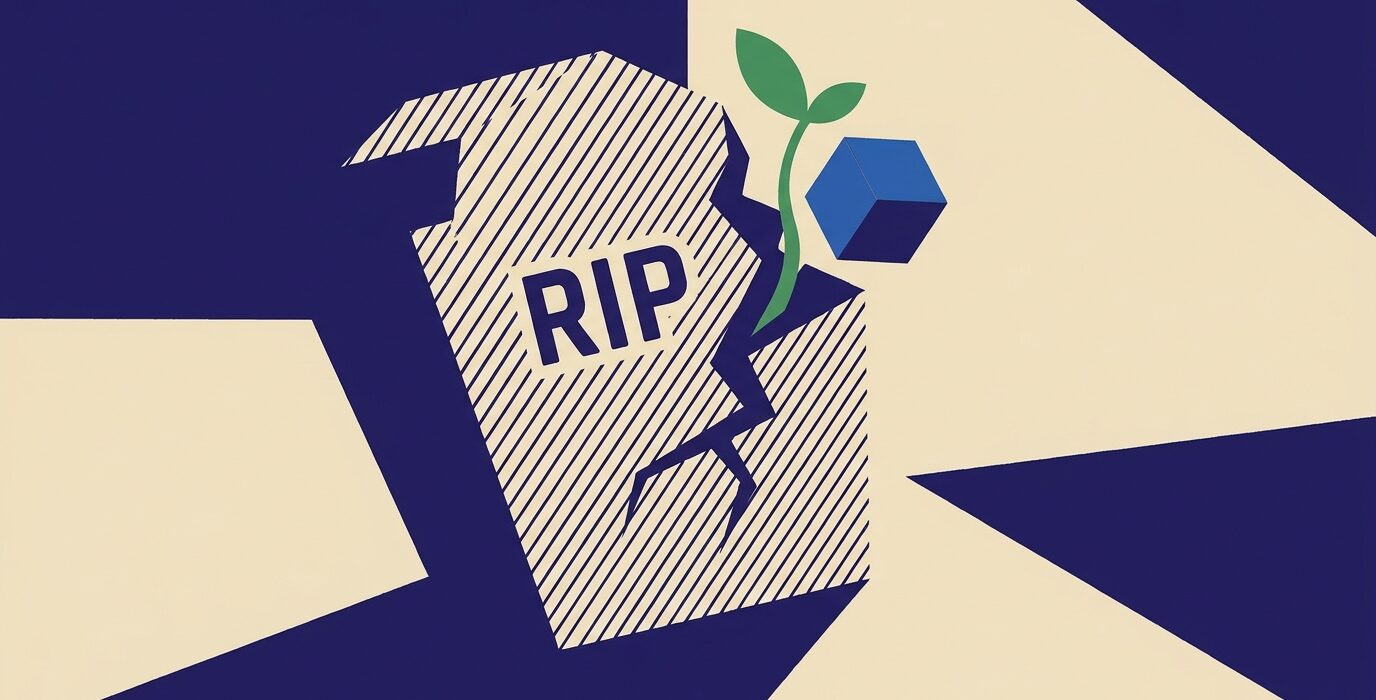 Cracked tombstone with plant sprout 202606070159