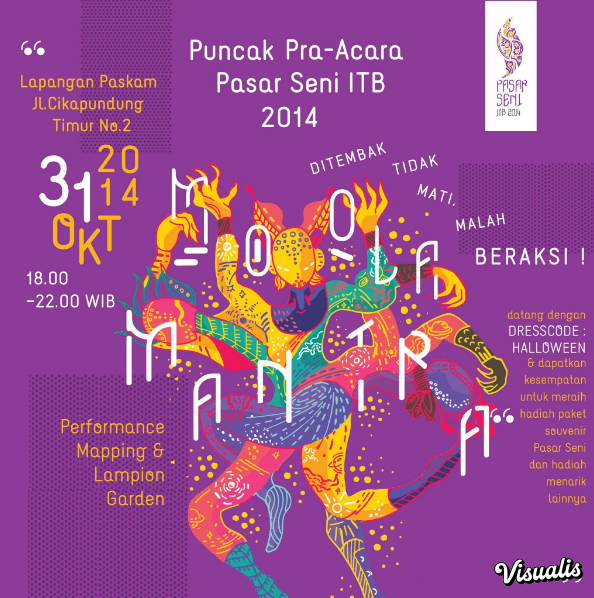 "Poster Pasar Seni ITB 2014 dengan pendekatan craft-driven psychedelic"