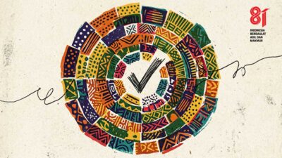 Logo resmi HUT ke-81 RI karya Fajar Novario, dipilih lewat polling publik, mengusung tema “Indonesia Berdaulat, Adil, dan Makmur”. Sumber: Kementerian Sekretariat Negara RI — logohutri.istanapresiden.go.id"